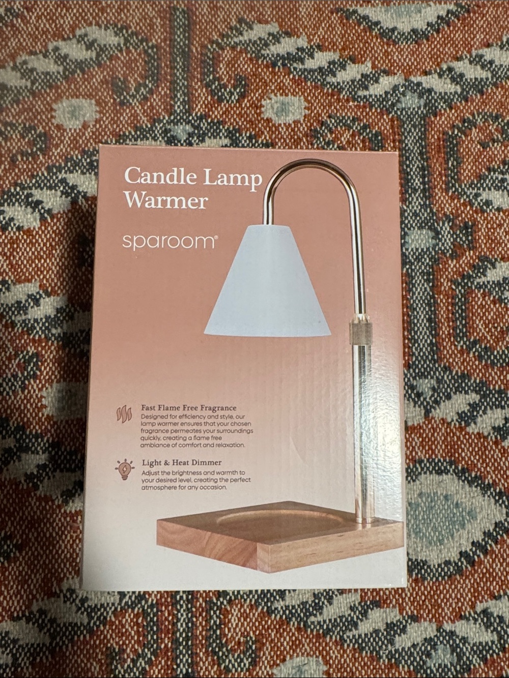 NWT sparoom White & Gold Candle Lamp Warmer with Wood Base